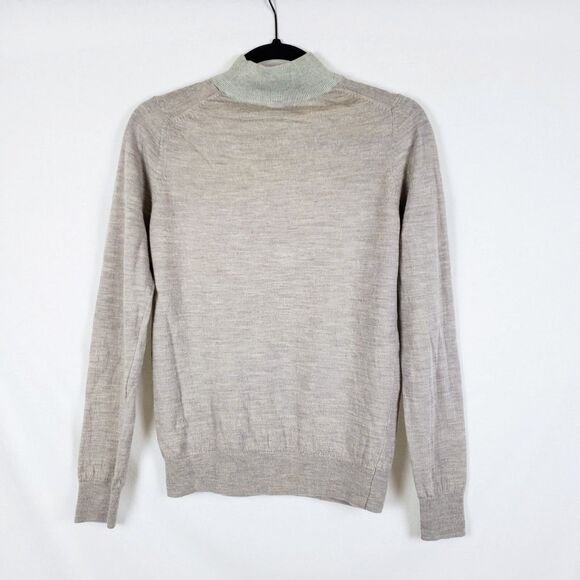 Muji Womens 100% Wool Sweater Medium Mock Neck Taupe Minimalist Layering - Picture 4 of 11